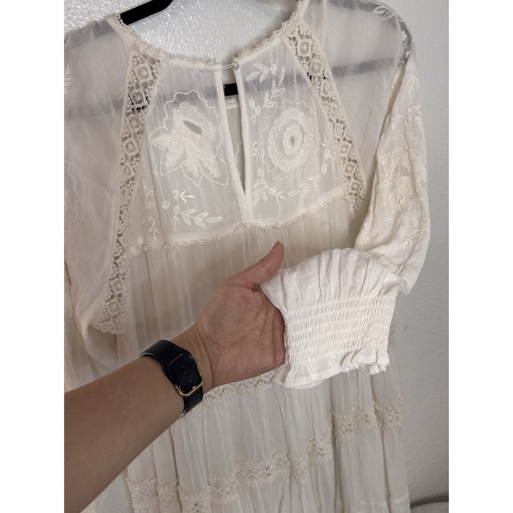 Free People Wildflower Embroidered Boho Lace Mini Dress Ivory XS - Picture 6 of 14